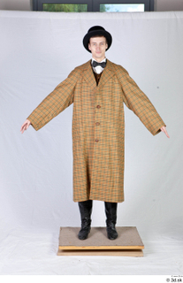  Photos Man in Historical formal suit 7 20th century Brown suit Historical clothing a poses brown Coat hat whole body 0001.jpg